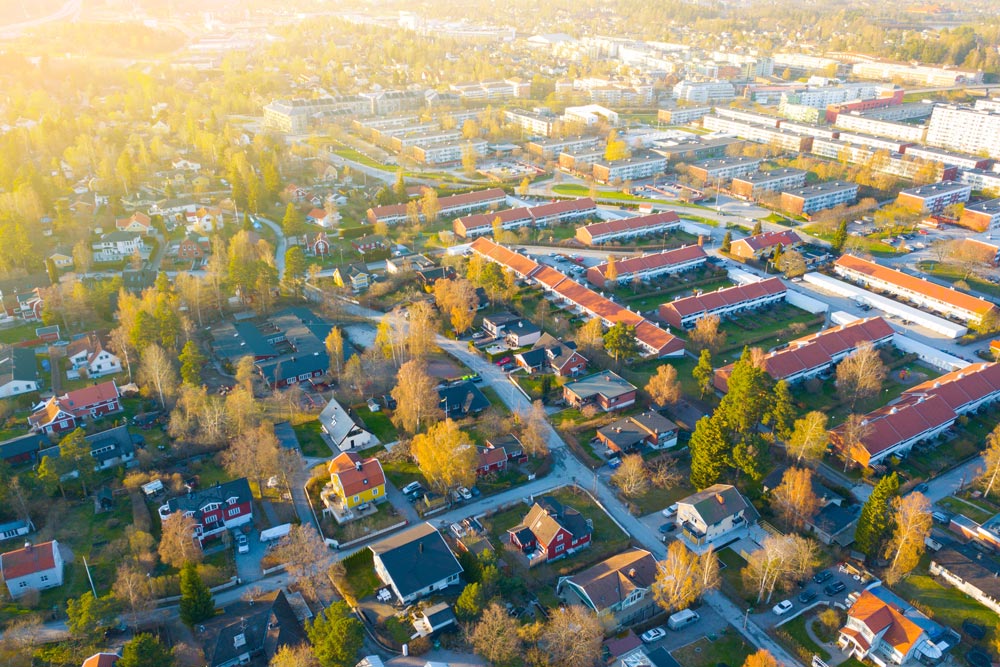 Ett bostadshusområde uppifrån